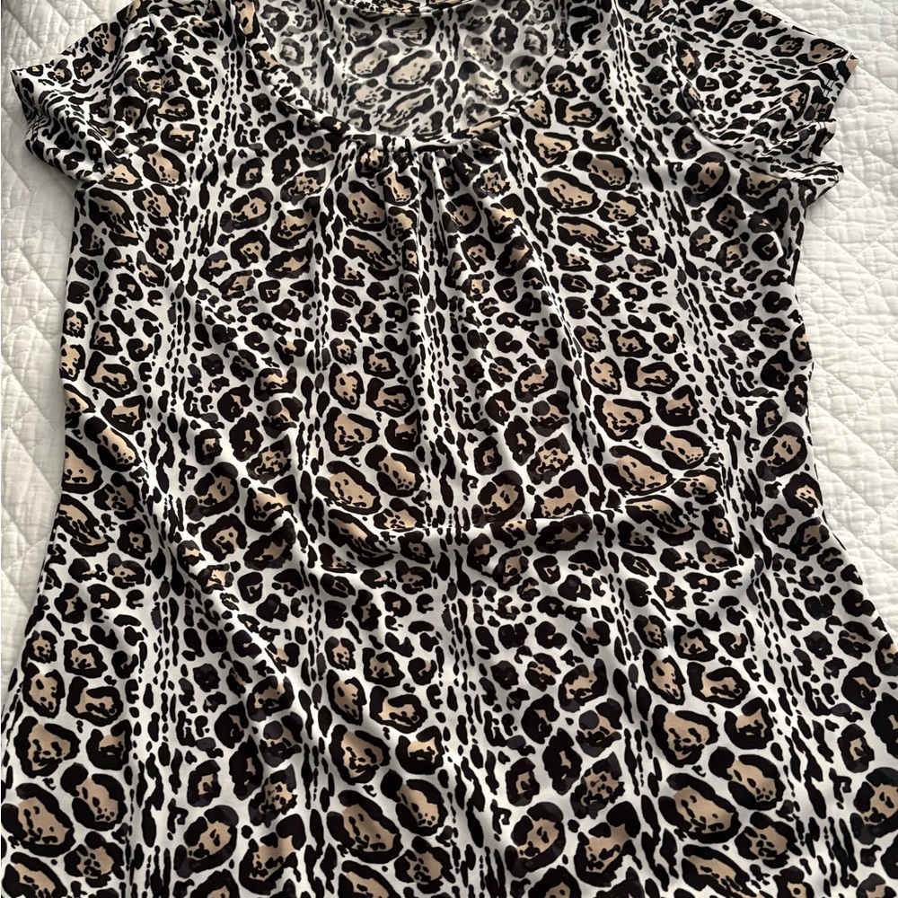 Worthington Animal Print Blouse - Black and Brown